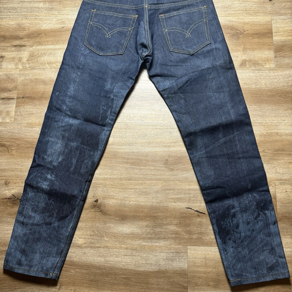 Selvedge Jeans Mens 32x29 Indigo Blue Selvedge Raw Denim Button Fly Dark Wash - Picture 4 of 13